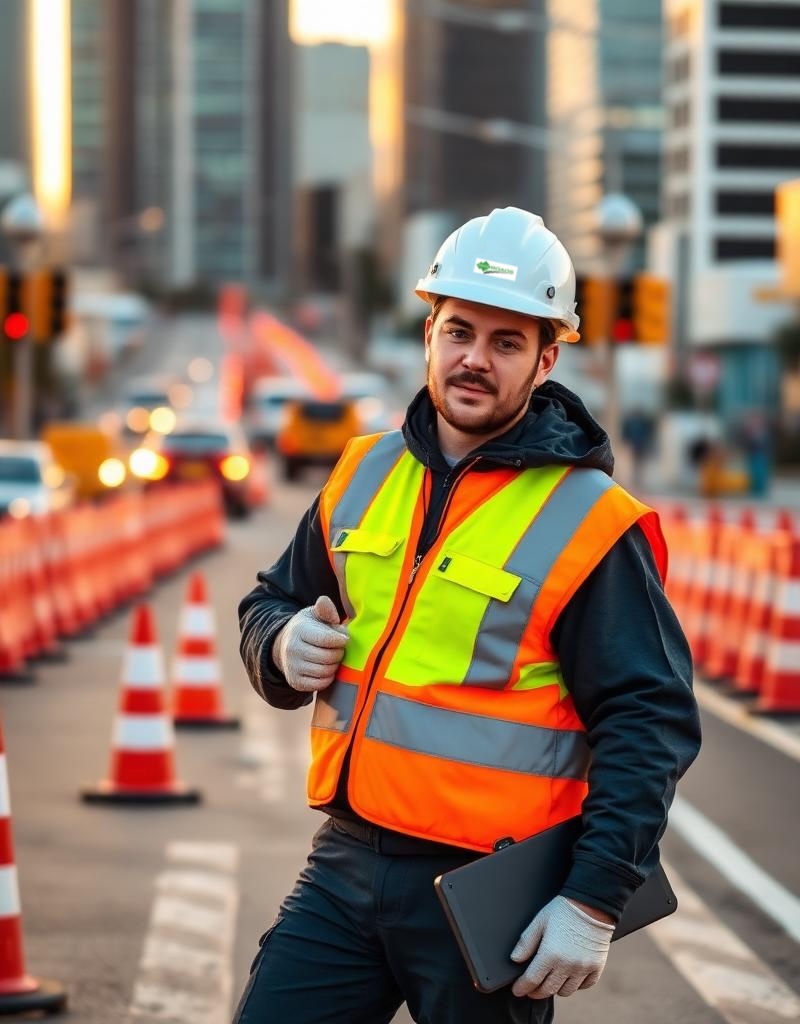 SaferRoads accredited traffic management worker on a Melbourne road project